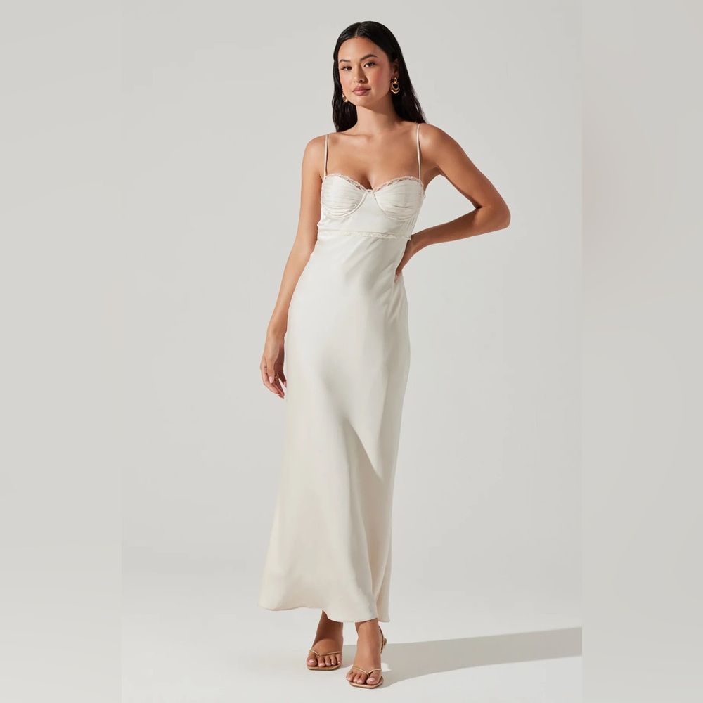 Spaghetti Strap Ivory Maxi Dress with Bustier Detail